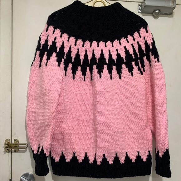 HANDMADE CHUNKY KNIT FAIR ISLE WOOL SWEATERS SIZE L - Picture 1 of 6